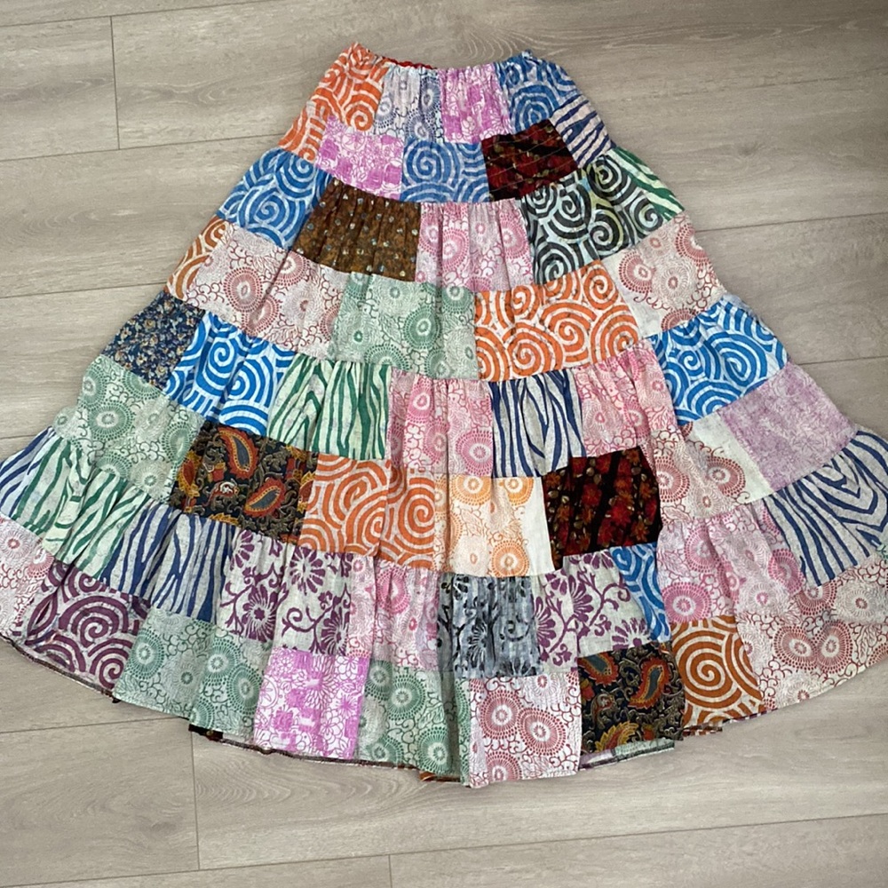 Vintage patchwork cotton flare skirt